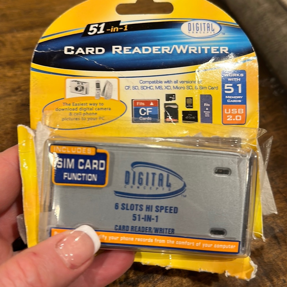 Digital concepts 51 in 1 card reader/writer.  6 slots with USB cord, drivers.